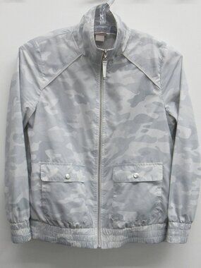 CHICO'S ZENERGY JACKET WOMENS SIZE 0 CAMO MIX FROSTED GRAY LIGHTWEIGHT MOCK NECK